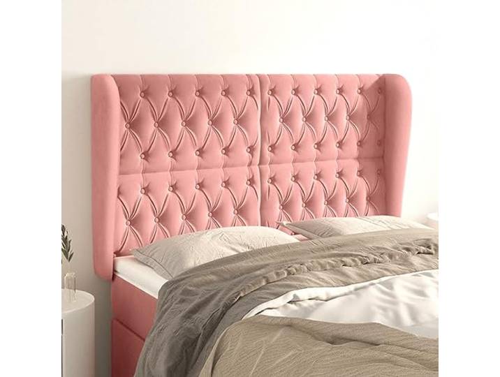 KTHLBRH Kopfteil aus rosafarbenem Samt, klassisches Design, elegantes Design, weich und luxuriös, mit Beinen aus robustem Holz, höhenverstellbar, ideale Rückenunterstützung