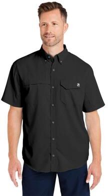 HUK H150171 Athletic Men's Tide Point Short Sleeve Shirt in Black size Large   Polyester
