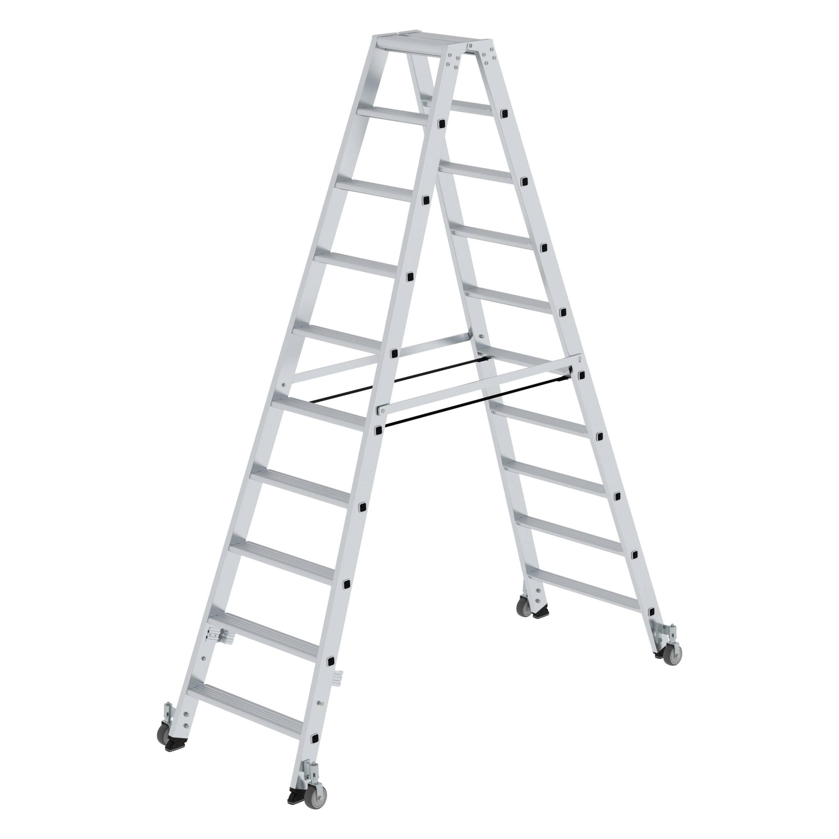 Munk Stufen-Stehleiter beidseitig begehbar mit Rollen 2x10 Stufen (Stehleiter, 385 cm) (041220)
