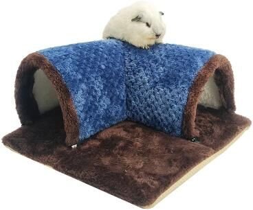 Uplifted Goods Warm Guinea Pig Tunnel Bed Soft Fleece Hideout Tube For Small Pets blue Brown 5.12 X 13.39 In