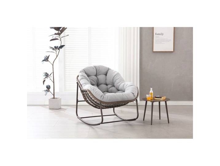 VUENOR Fauteuil de jardin balançoire 106x90 cm gris – rotin tressé coussin épais