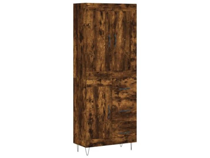 Roanoer Highboard Räuchereiche 69,5x34x180 cm Holzwerkstoff Schrank Stilvoller Mehrzweckschrank in Räuchereiche-Optik mit Metallfüßen für Wohnzimmer und Flur.
