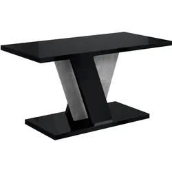 KAFFEETISCH 110x70x60 cm - Hochglanz Schwarz / Betonoptik - INEY