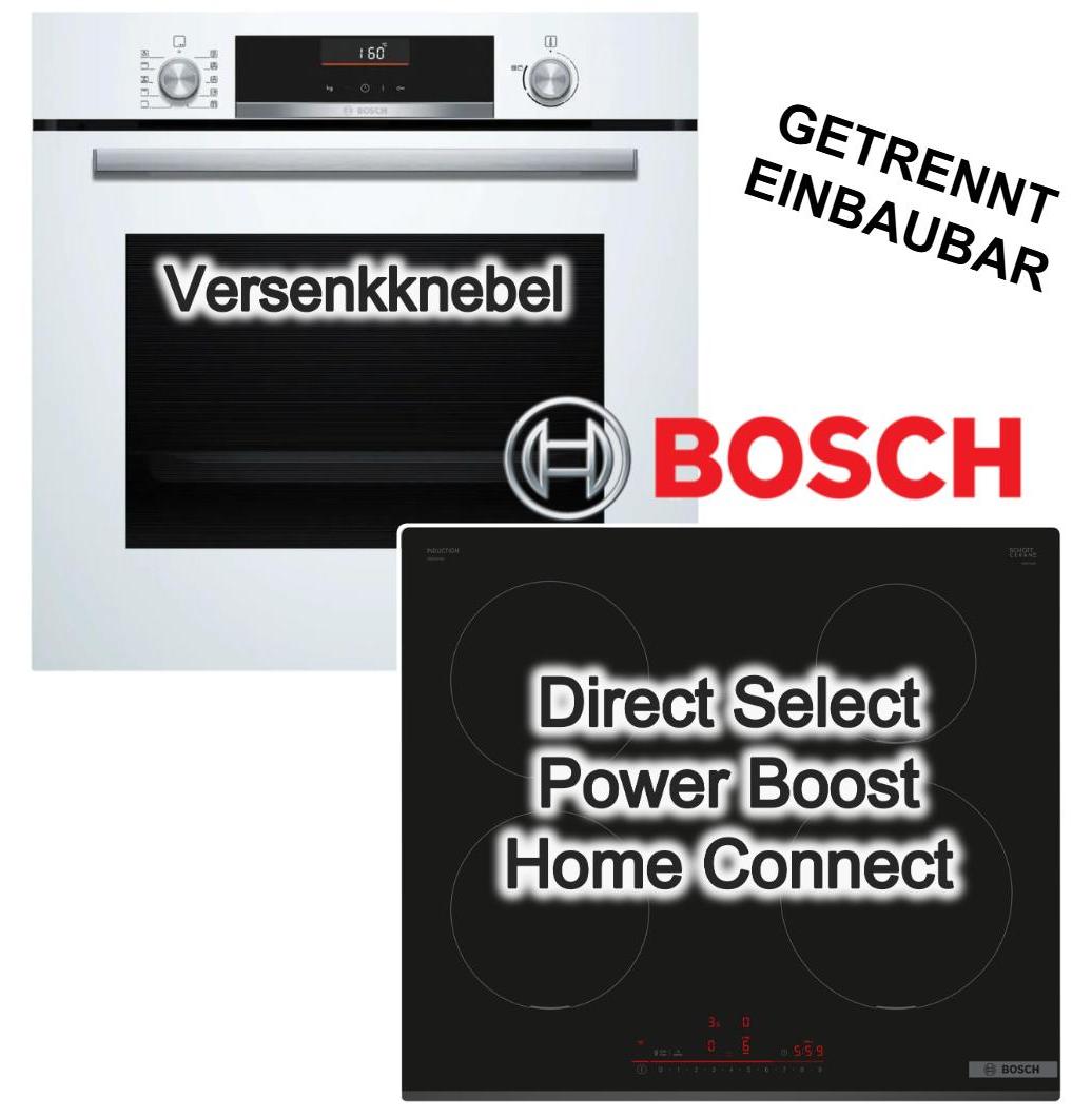 Herdset BOSCH Backofen weiß AirFry 3DHeißluft + Induktionskochfeld PowerBoost Home Connect