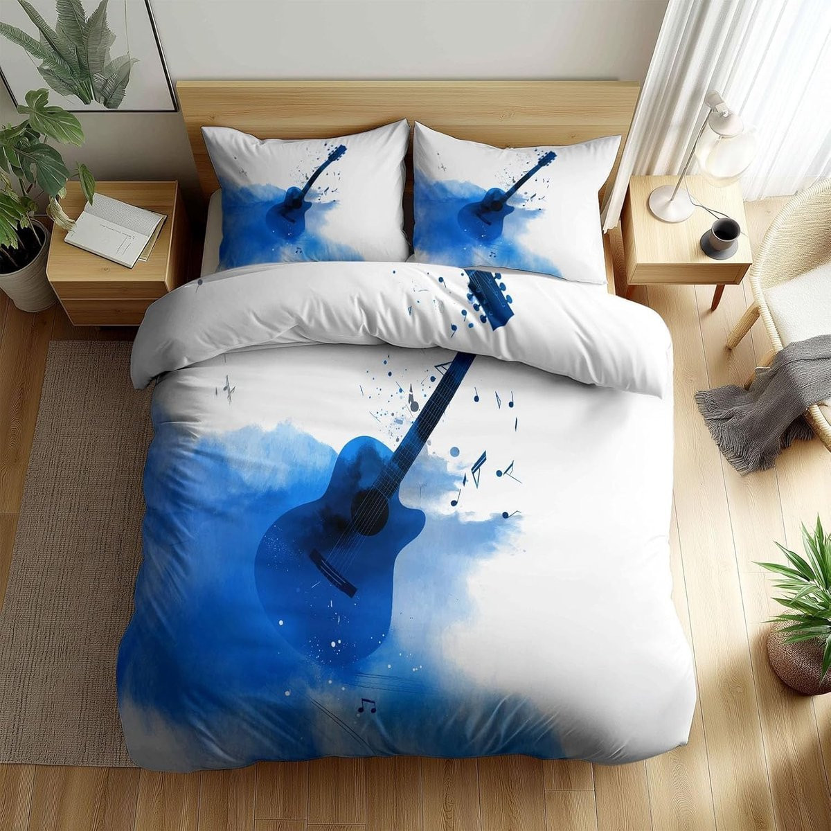 Omkeerbaar Dekbedovertrek met Gitaar Print - Beddengoed Set - 155 x 220 cm