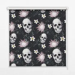 INNENROLLO - Fensterrollo - Rollo - 90x180 cm - Schädel zwischen Blumen