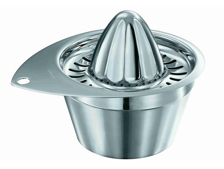 Zitruspresse RÖSLE, silber (edelstahlfarben), Entsafter, Zitruspresse, Zitronen und Orangen, großer Auffangbehälter, spülmaschinengeeignet