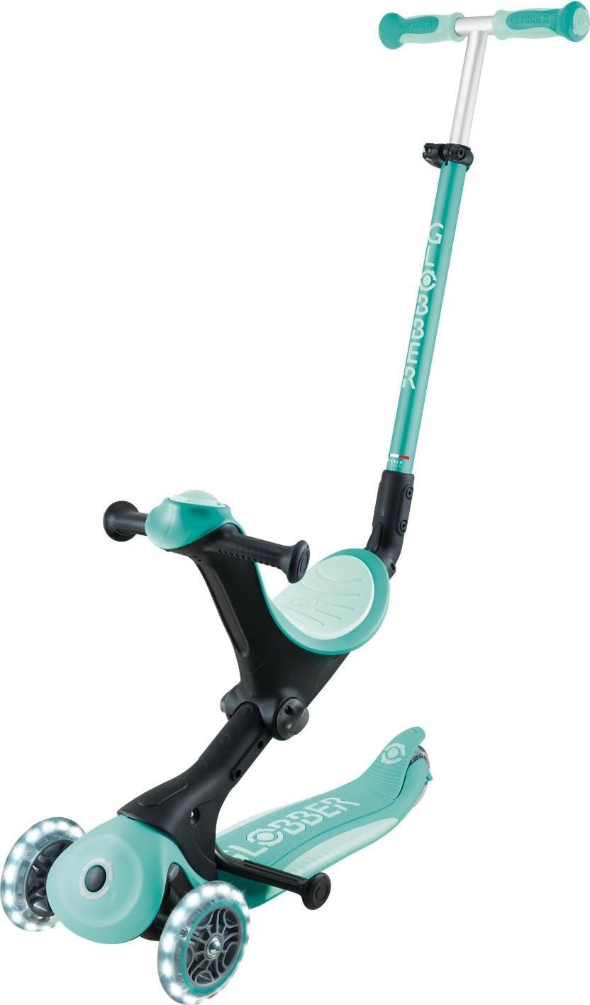 Globber Go-Up Deluxe Lights 3-in-1 driewieler met LED-wielen in donker mintgroen