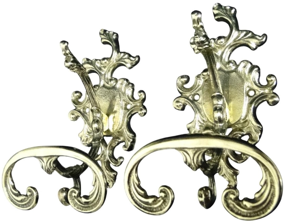 Omgoods - Set van 2 antieke wandhaken van messing voor kleding
