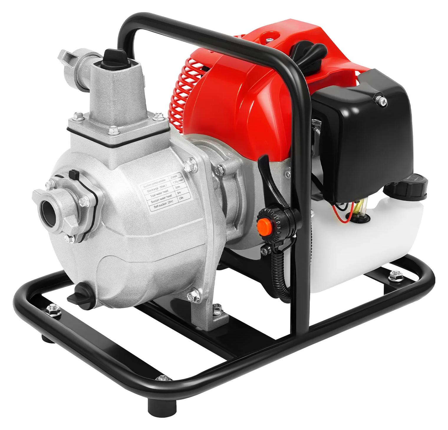 Wasserpumpe - 43 cm³ benzinbetriebene Transferpumpe - 2-Takt-Motor - Einzylinder - Luftgekühlt - Für Bewässerung und Landschaftspflege - Rot-Schwarz