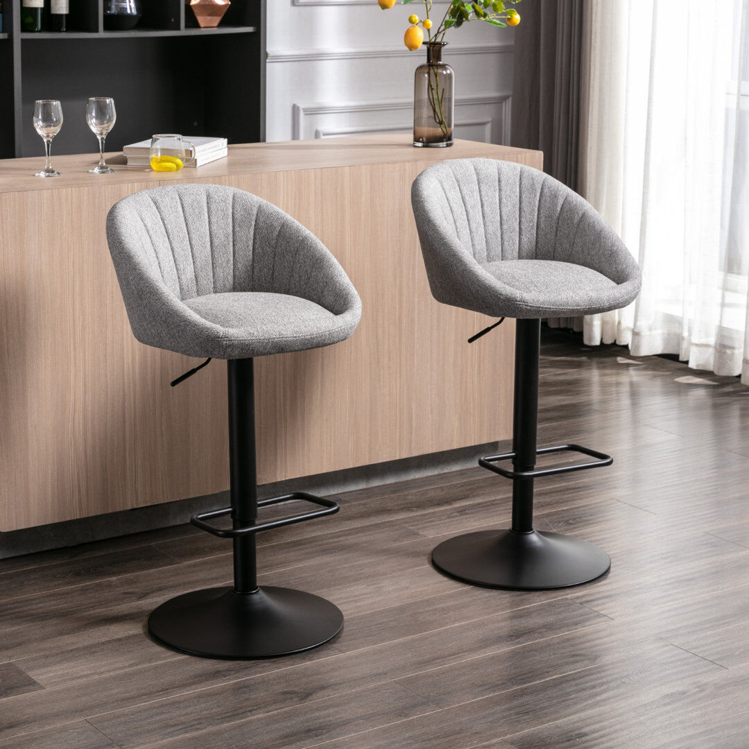 Norden Home Thornbury Swivel Upholstered Adjustable Height Bar Stool Grey 51cm W X 47.5cm D