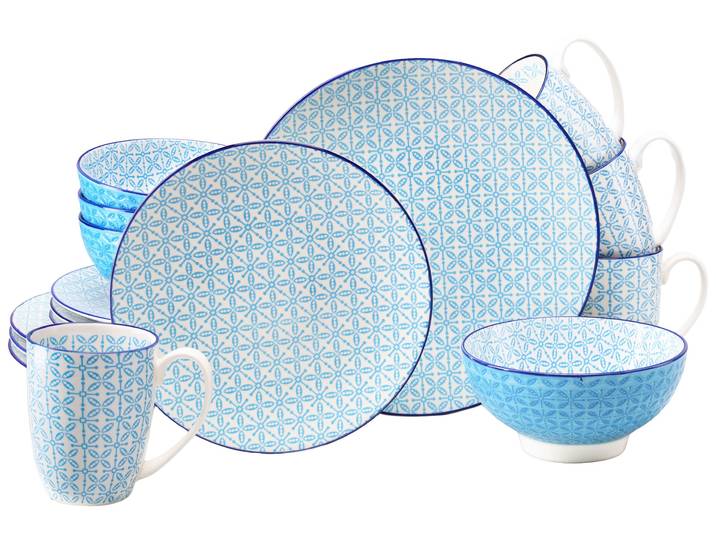 Kombiservice CREATABLE Mediterran, Service 16-tlg. , blau, 16, Steinzeug, Geschirr-Sets, Kombiservice, Mediterraner Flair, Traditionell keramische Motive