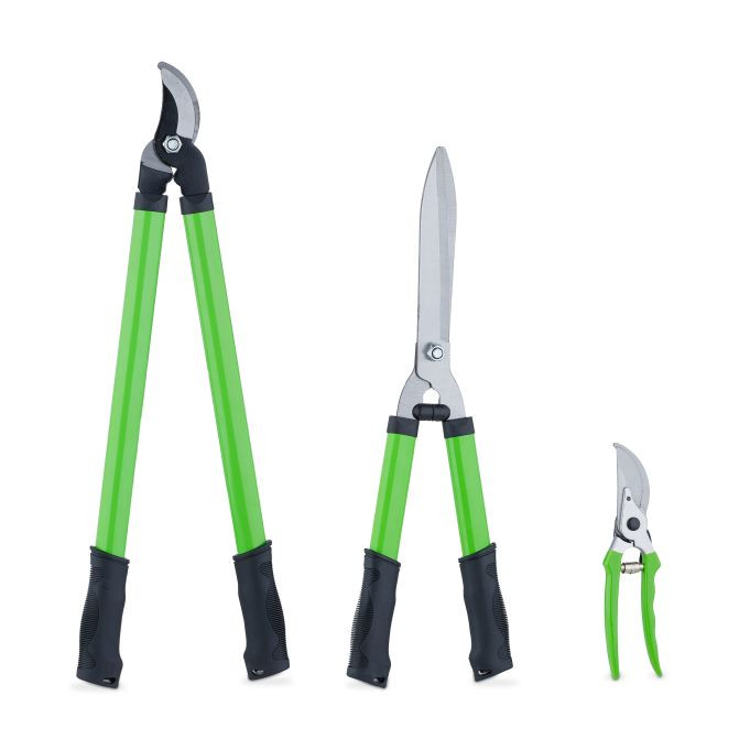 Relaxdays Snoeischaar Set 3-delig, Bypass Tuinschaar voor Rozen en Takken, Groen/Zwart/Zilver