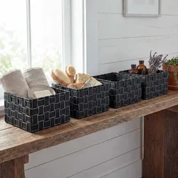 4er-Set Aufbewahrungskorb MCW-C37, Dekokorb Korb Körbchen Aufbewahrung Regalkorb Deko 12x19x19cm ~ dunkelgrau