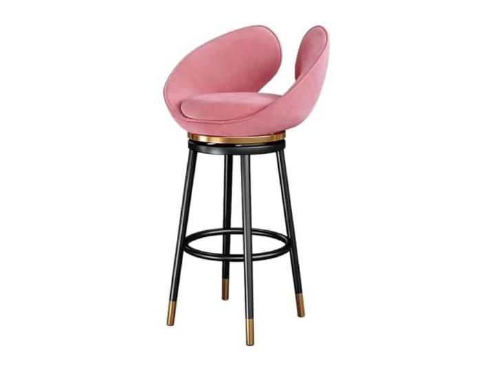 Samt-Barhocker drehbar mit Rückenlehne, Metallbeine, 1 Stück Schwarze Metallbeine mit Fußstütze, Samt, Insel, Bar, Restaurant(Pink,29.5in)