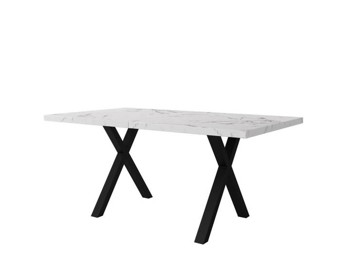 Redom Esstisch MDF in Marmoroptik mit Metallgestell, Kreuzbein-Design, 140/80/76 cm, Weiß, 80x76x140 cm, Esszimmer, Esstische