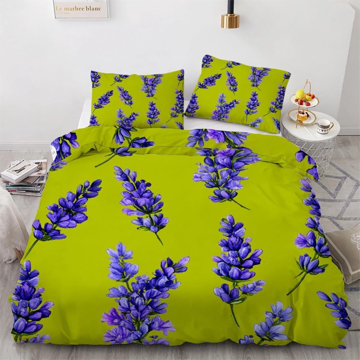 Omkeerbaar Dekbedovertrek Set met Lavendel Bloemen Patroon - 140 x 200 cm - Lavendel