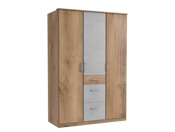 Drehtürenschrank Julan I 135cm Braun/Grau/Plankeneiche Dekor/Hellgrau ohne Spiegeltür/-en