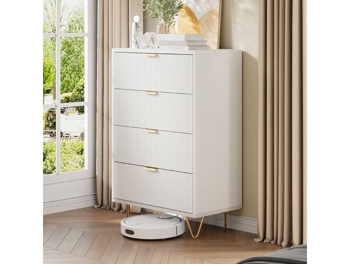 Commode - NMONET - 60x34x91 cm - 4 tiroirs - Design moderne - Pieds en métal