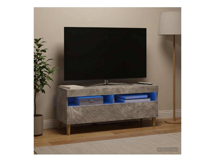 furnicato TV-Schrank LED Betongrau (1-St) Beleuchtetes Lowboard mit umkehrbaren Türen für dein Wohnzimmer