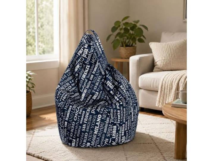 Dmora Sitzsack mit Schriftzug Fantasy, blau und weiß, Maße 80 x 120 x 80 cm