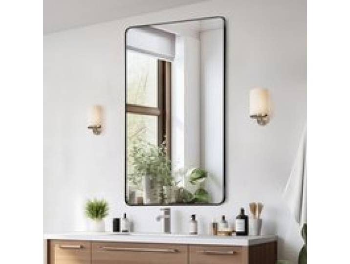 VEVOR Wandspiegel Schminkspiegel Badezimmerspiegel 915 x 610 x 25 mm rechteckiger Spiegel, schwarzer Rahmen aus Aluminiumlegierung, mit Z-förmiger Halterung für Badezimmer Schlafzimmer Wohnzimmer