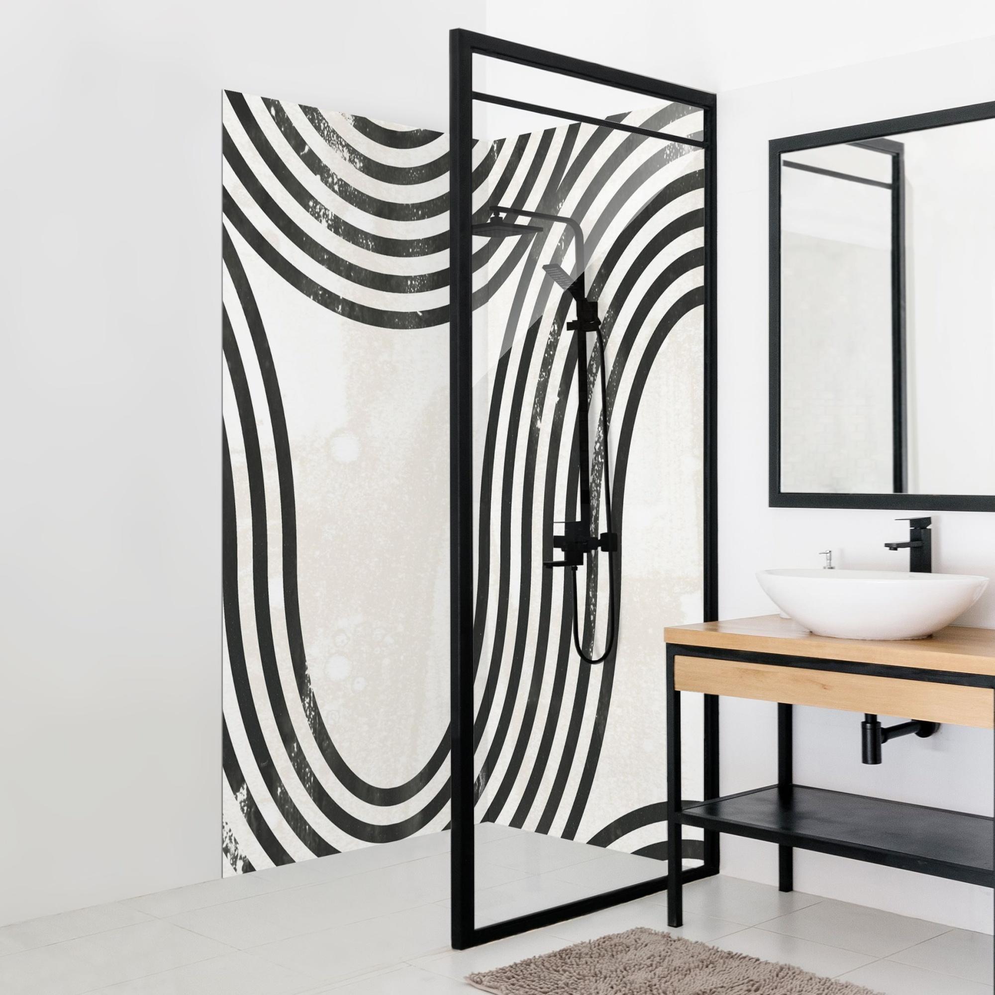 Duschrückwand originell selbstklebend - 0.61 mm Wandpaneel wasserfest Design schwarz weiss Badrückwand fugenlos Premium matt 100x200 cm