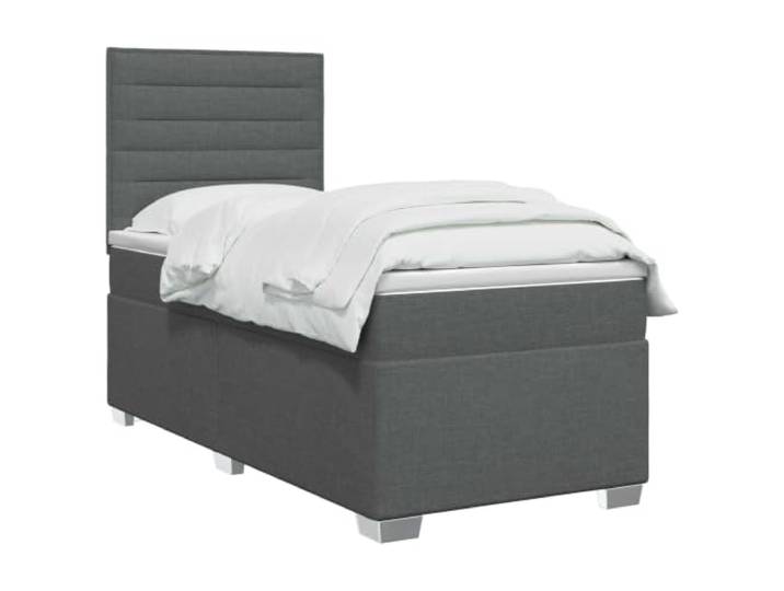 PUGYNBK Boxspringbett, 100 x 200 cm, dunkelgrau, Stoff Verstellbares Kopfteil, 78-88 cm, USB-LED-Lichter, Polyester und Holz, Matratze mit Federn umwickelt