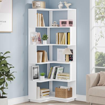 YUZHOU 6-Tier Corner Bookshelf and Bookcase, Modern Corner Shelves for Home Office, Living Room