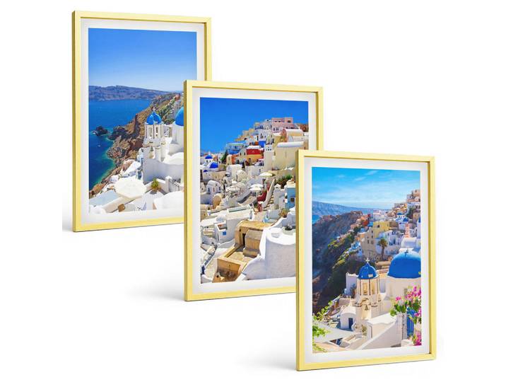 Tulup Bilder SET 3er Set - 40x60 cm Goldrahmen - Landschaftsarchitektur Oia Santorini, Goldfarben, Kunststoff, Rechteckig, 40x60 cm, gerahmt, Bilder & Rahmen, Bilder
