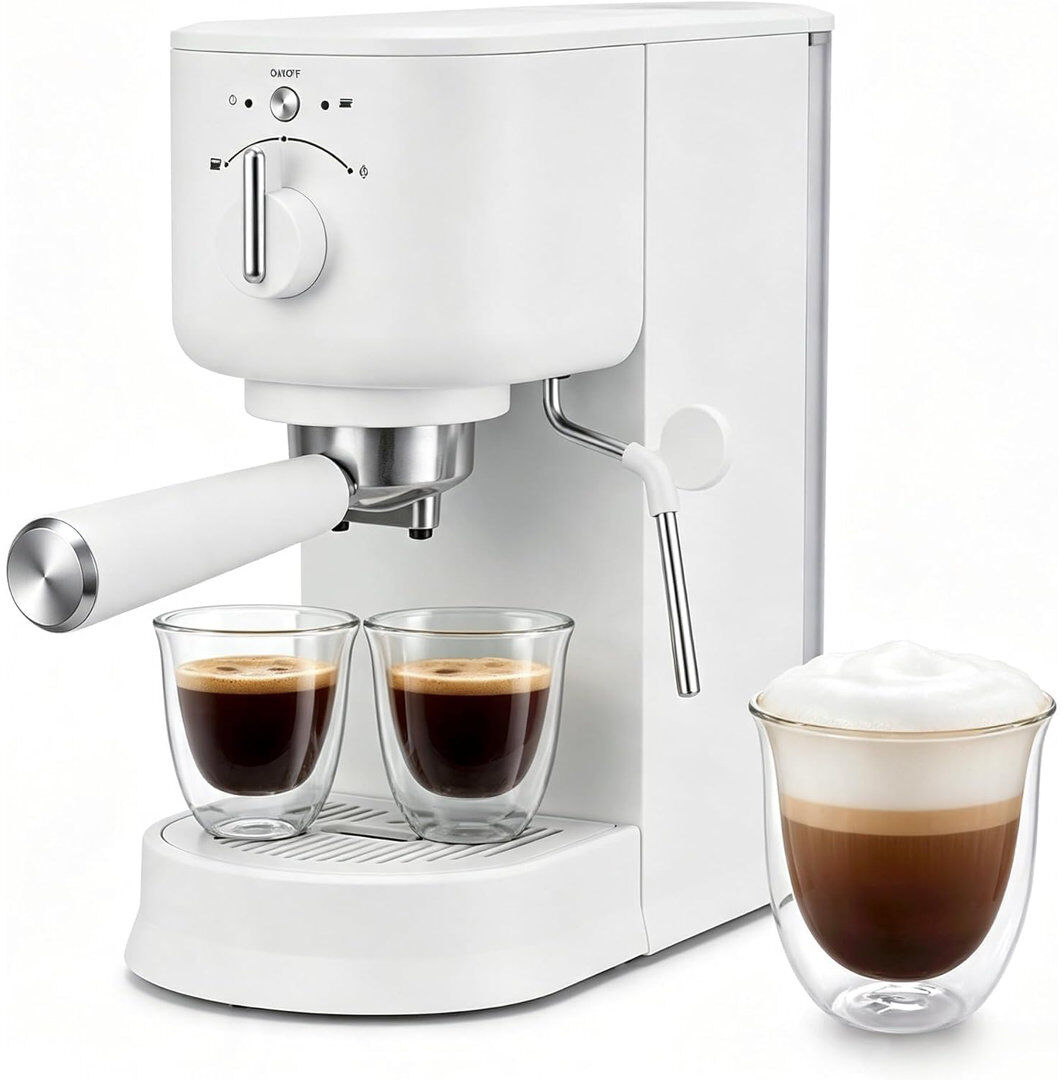Hobbylane Bean-to-Cup Italian Style Coffee Machine with Steam Milk Frother   Strong Brew, Integrated Grinder & 1.5L Water Tank for Espresso, Cappuccino & Latte White 1.25L