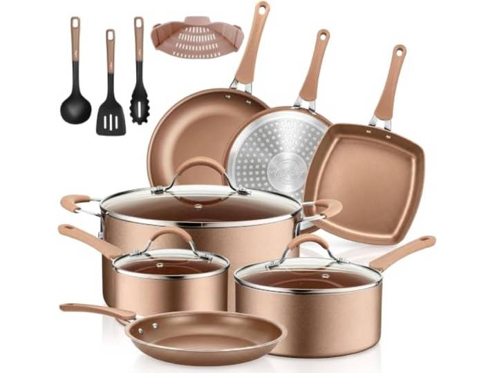 NutriChef Topfset Induktion, Pfannenset 14-teilig, Antihaftbeschichtet, Töpfe & Pfannen PFOA/PFOS-frei, Kochtopf Set, Küchenset, Edelstahl, Aluminium – Hochwertiges Kochgeschirr Set für alle Herdarten