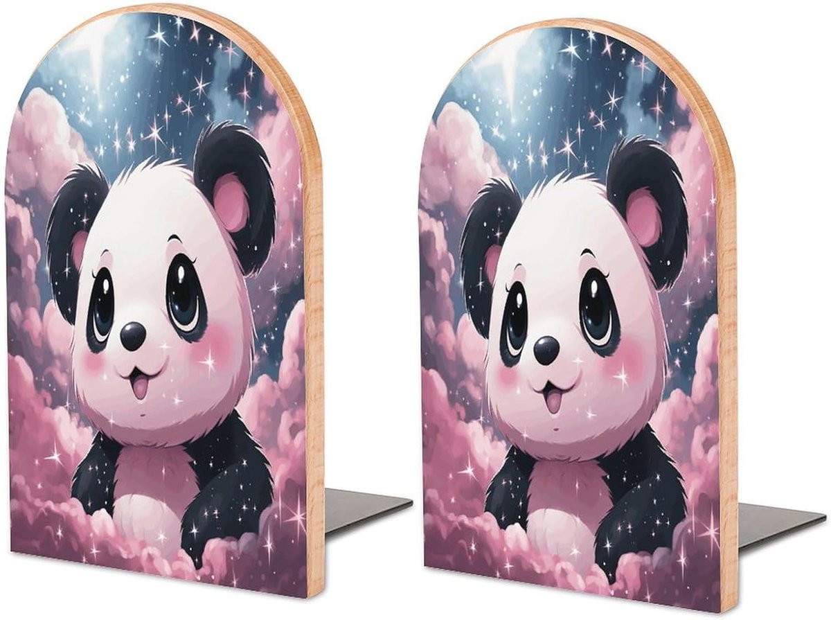 Houten Boekensteunen Panda Decoratie Roze - 17 cm Lengte