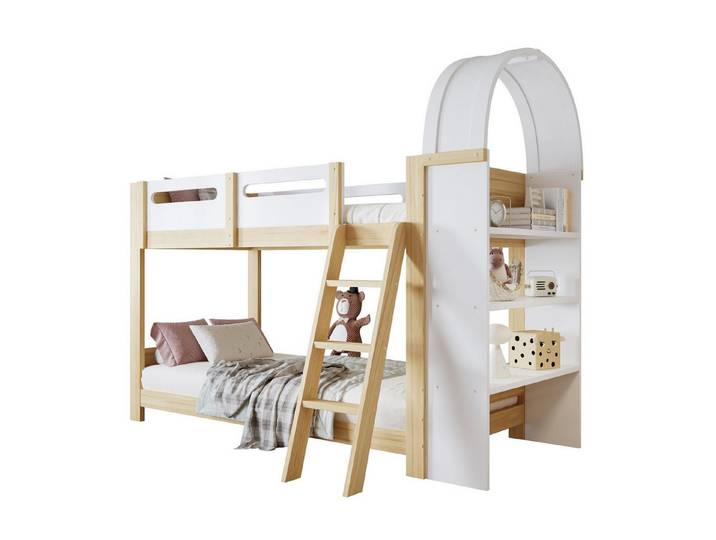 ANYSUN Etagenbett Kinderbett Mit dreistufiges Regal Sicheres Bettgitter (Set, Bett), 2 Liegeflachen, mit Leiter, ruckseitige Regale