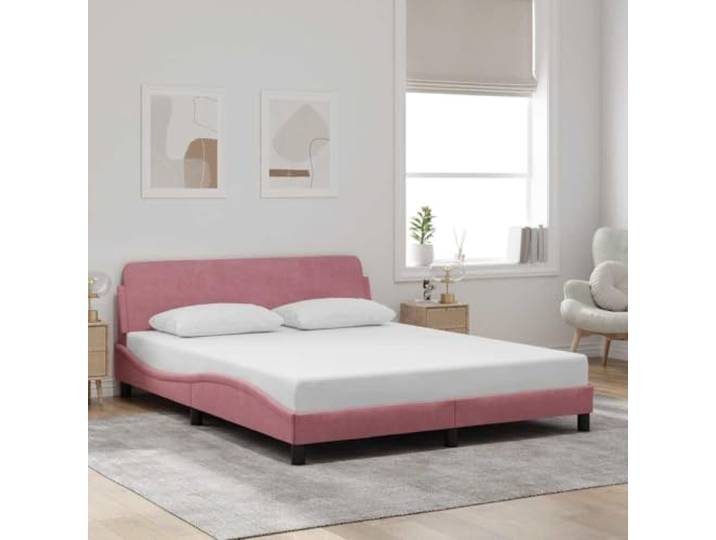 Samtbezug Stabil Stützbeine Schlafzimmer Kopfteil Dover Rosa 160 x 200 cm Bettgestell mit Kopfteil Dover Rosa 160x200 cm Samt Polsterbett mit Lattenrost Stabil