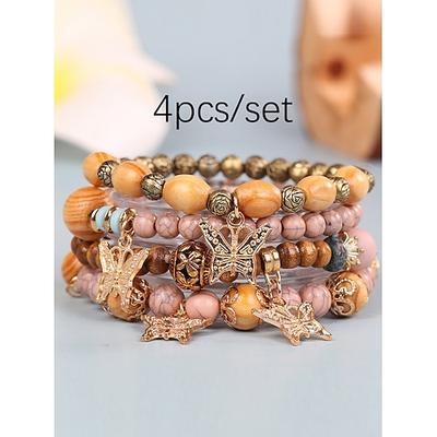 Vintage-Stil Kugel Modisch Personalisiert Holz Armband Schmuck Lichtmischung / Gelb / Armeegrün Für Festtage
