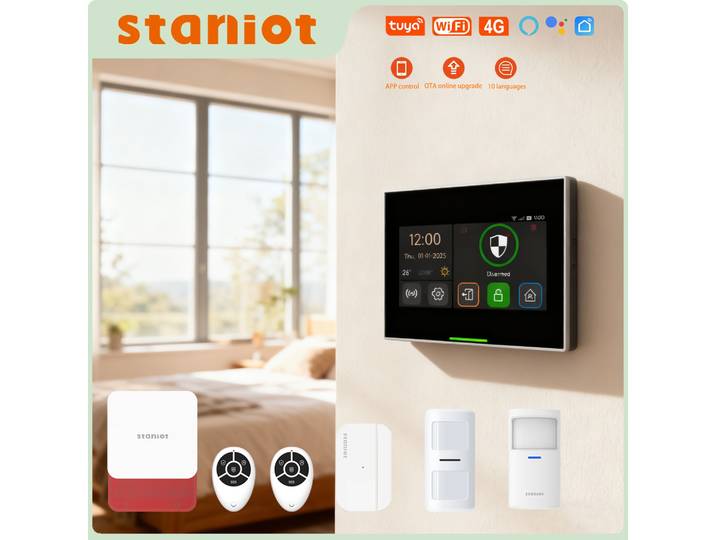 Staniot 4G système d'alarme domestique télécommande 433MHz Tuya APP prise en charge 10 langues antivol Kit d'alarme Wifi de sécurité pour maison intelligente