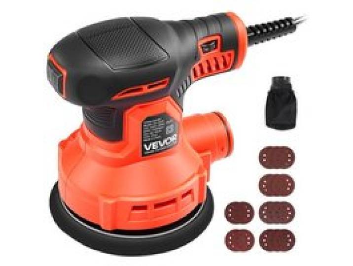 VEVOR 250W Exzenterschleifer 127mm Elektrisches Schleifgerät Holzschleifer, 6000-12000U/min, 6 Stufige Drehzahlregelung, 16 Schleifpapiere, Staubbeutel, 3m Netzkabel, Handschleifer für Holzbearbeitung