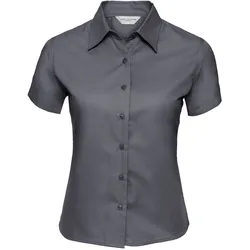 Russell Collection Klassische Twill Bluse - Kurzarm, zinc, L