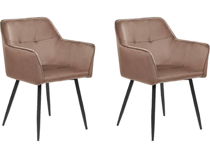 BELIANI Esszimmerstuhl 2er Set Braun Samtstoff mit Schwarzen Metallbeinen Glamourös Modern Wohnzimmer Essbereich Flur Diele Ausstattung Möbel