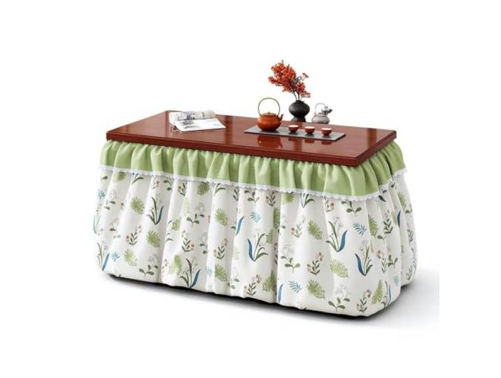 Kotatsu Tisch, Klappbarer Bambus Couchtisch Waschbarer Dicker Kotatsu Decke Wohnzimmer, Gemütlicher Winter, Ausziehbarer Trockengestell, Wendebezug, Platzsparend Stabil(Natural-3)