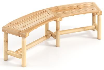 Costway Patio Curved Bench Solid Wood Fire Pit Bench Outdoor Backless Loveseat-Natural
