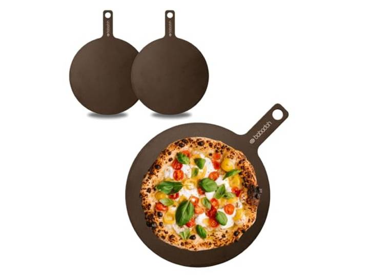 Babadoh Runde Pizza-Servierbretter aus Holzfaser, Set mit zwei 30,5 cm großen Brettern, Charcuterie-Tablett, Käsebrett, Dessertplatte