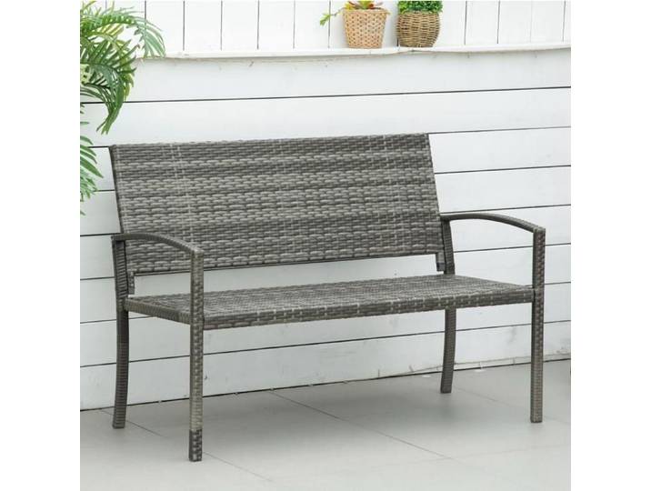 Banc De Jardin 2 Places Gris Banc Exterieur Aspect Rotin FloraGrace Pour Jardin Ou Veranda Facile A Assembler 122x60x85cm
