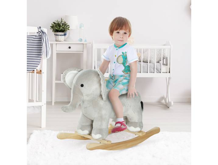 AIYAPLAY Cheval à Bascule Éléphant Peluche Effets Sonores Gris