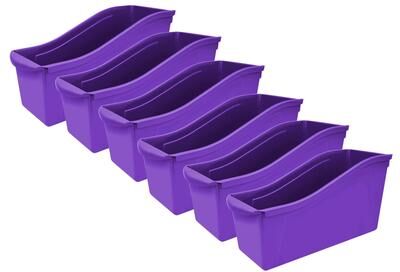 Storex Large Book Bin, Purple, Pack of 6