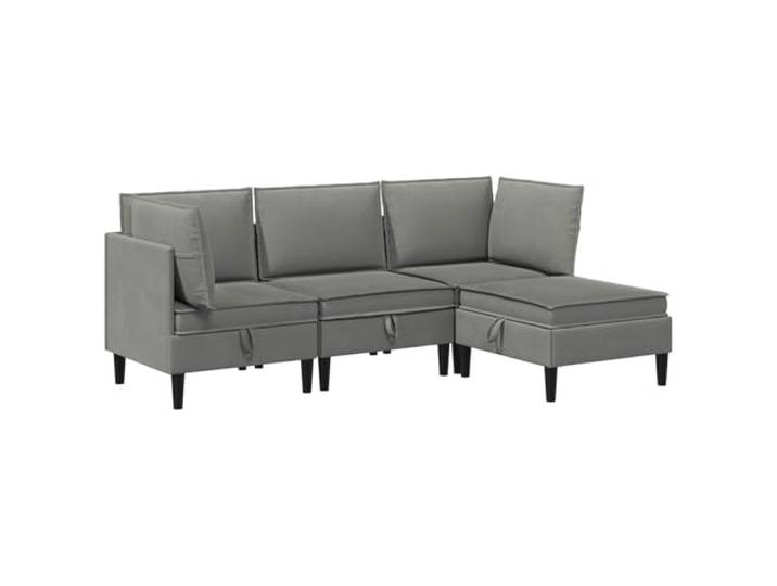 KUTYWEXFM 4-Teiliges Sofa Set Dunkelgrau Modernes Modulsofa aus Stoff Gemütliches Polstermöbelset für das Wohnzimmer mit robustem Holzrahmen, stabilen Kunststoffbeinen und bequemen Kissen.