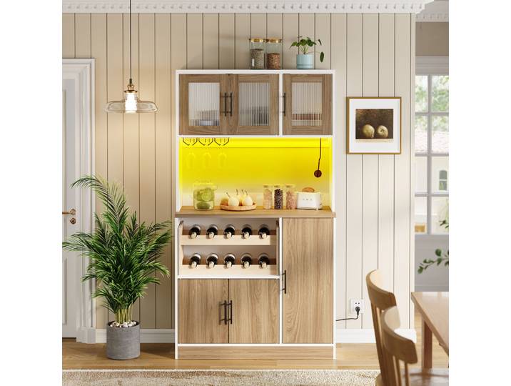 Buffet De Cuisine Avec Led Et Prise\, Porte-verres Et Porte-bouteilles\, 100x39\,8x180 Cm Havrya