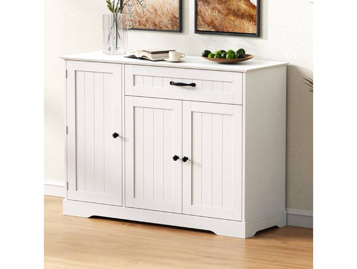 Buffet Blanc Meuble de Rangement avec Tiroir et Portes Sideboard élégant pour entrée & salon 107 x 40 x 84 cm