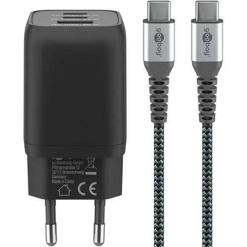 1.00m goobay Ladekabel mit Adapter schwarz, Kabellänge: 65 Watt